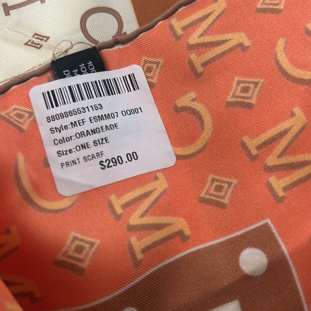 MCM Cream and Orange Logo Silk Scarf - Picture 5 of 6